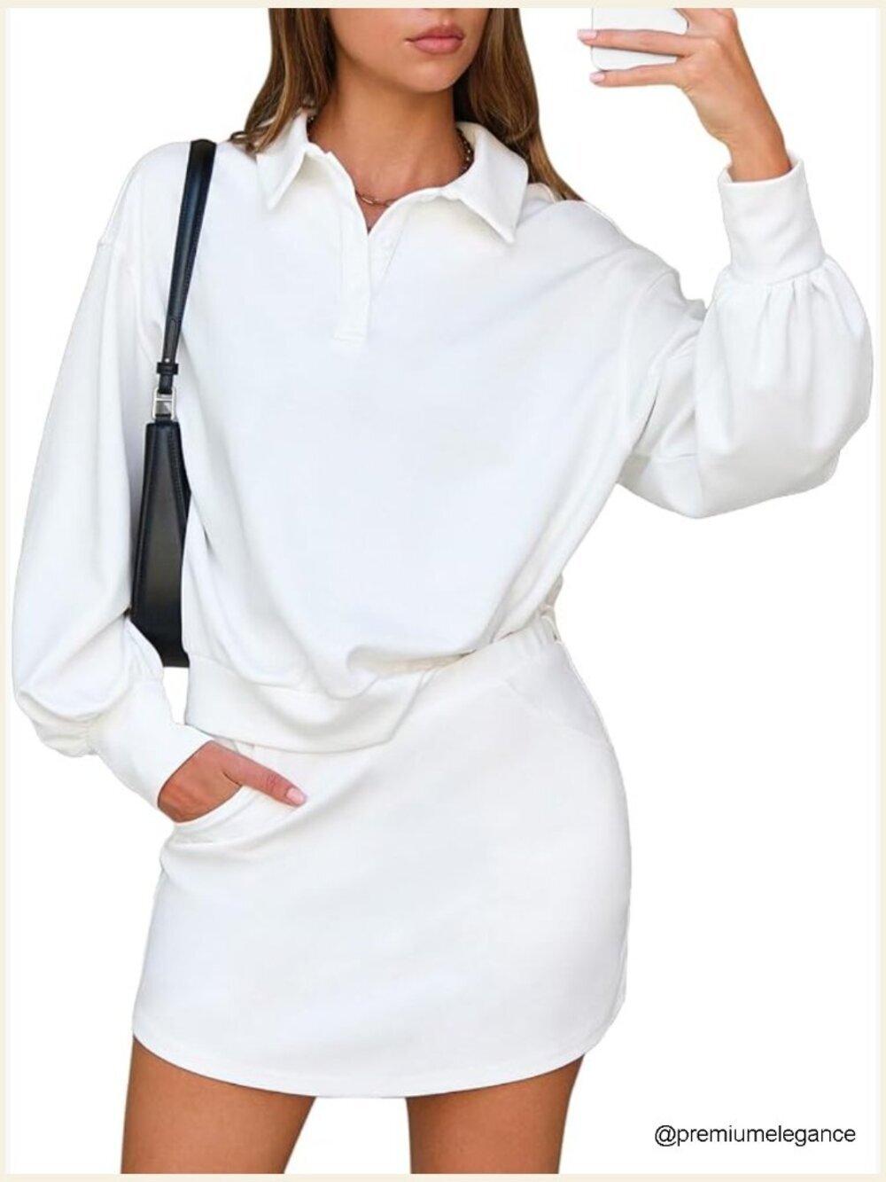 2 Piece Skirt Set Polo Sweatshirt Skort Long Sleeve Matching Airport Travel
